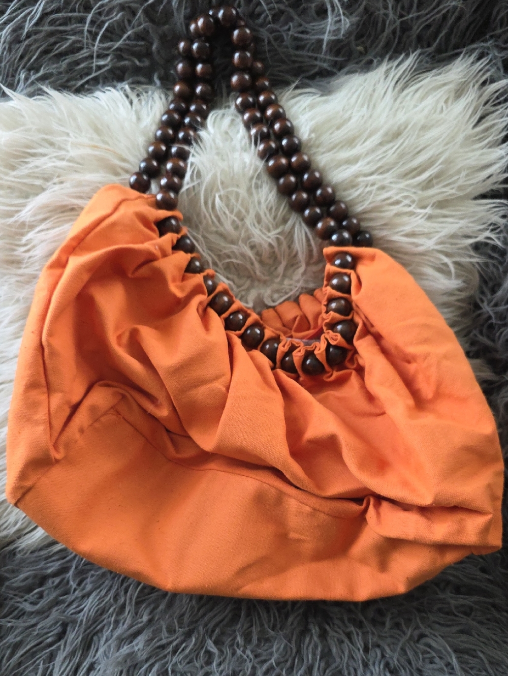 Orange Beaded-Handle Women's Shoulder Bag